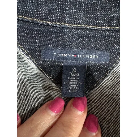 Tommy Hilfiger Jacket Womens XL Dark Wash Denim Trucker Button Front Blue - Picture 9 of 11